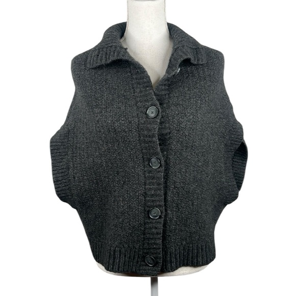 Garnet Hill Charcoal Gray Knit Cape Wool Rabbit Hair Warm Sweater Size Small - Picture 1 of 6